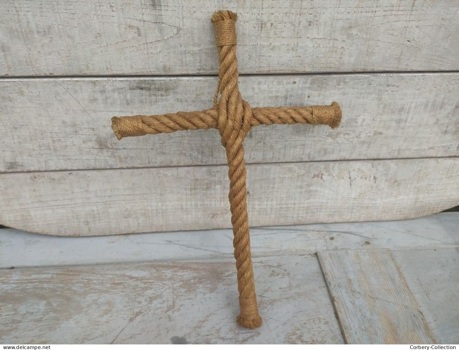 Ancien Crucifix Croix en Corde Design Audoux Minet Vintage