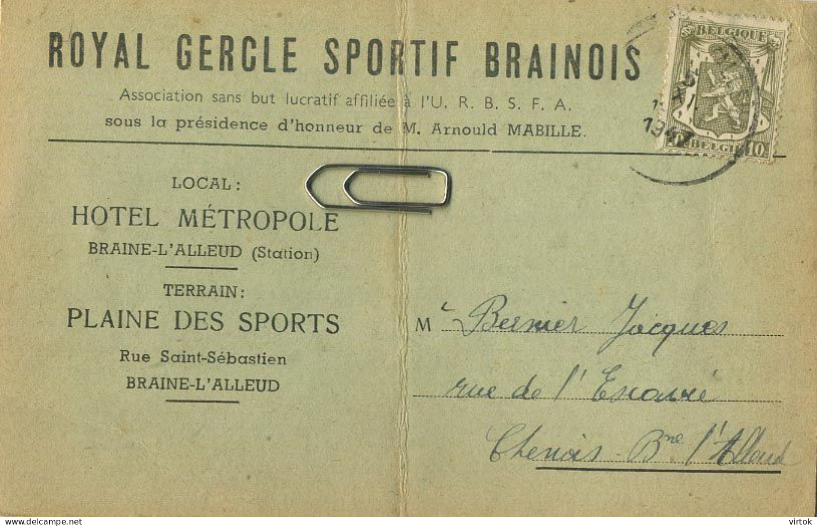 Braine- L'Alleud :   Royal Cercle Sportif Brainos  (  Football Terrain )   See Scans - Braine-l'Alleud