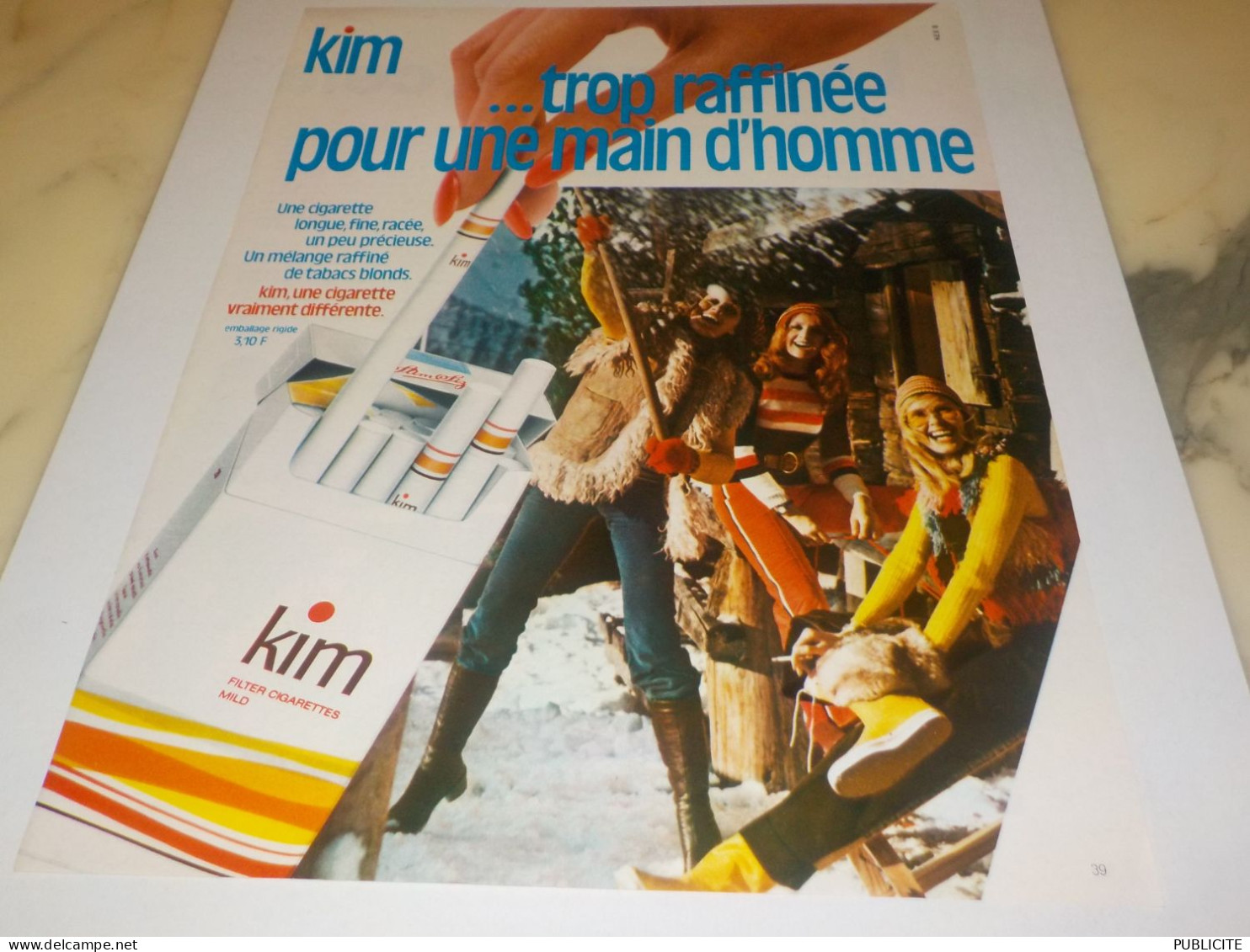 ANCIENNE PUBLICITE  TROP RAFFINEE POUR UN HOMME CIGARETTE KIM  1975 - Sonstige & Ohne Zuordnung