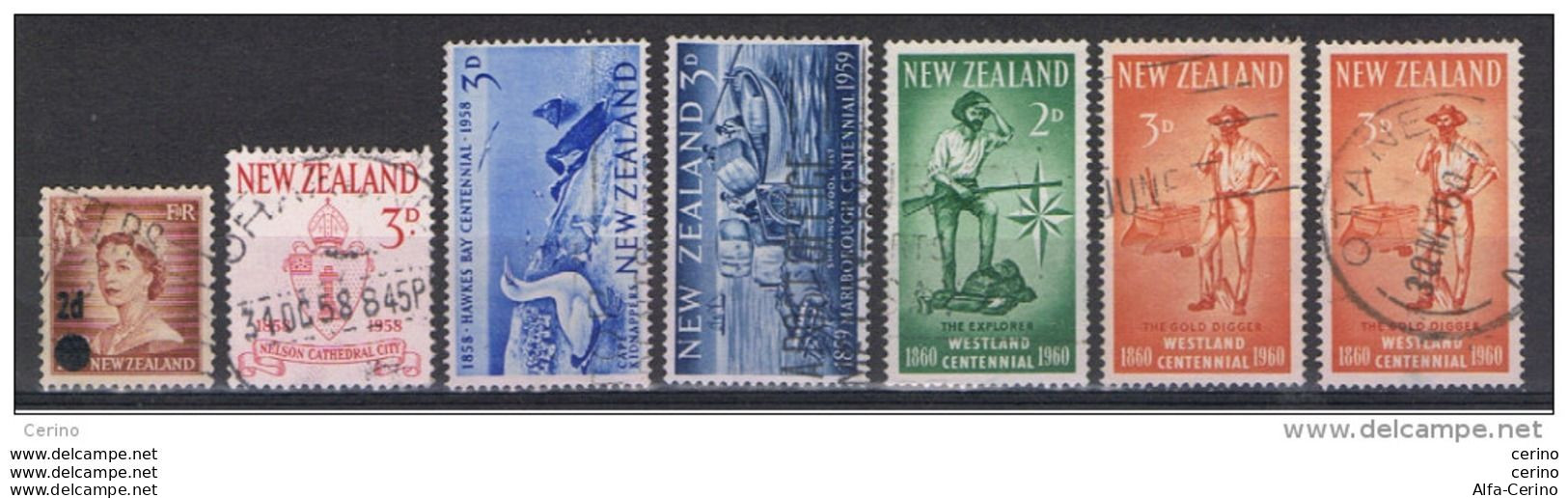 NEW  ZEALAND:  1958/60  LOT  7  USED  STAMPS  -  YV/TELL. 366//382 - Gebruikt