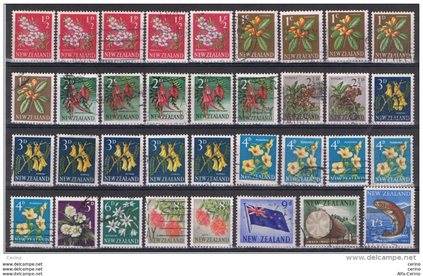 NEW  ZEALAND:  1960/62  LOT  35  USED  REP.  STAMPS  -  YV/TELL. 384/93 - Oblitérés