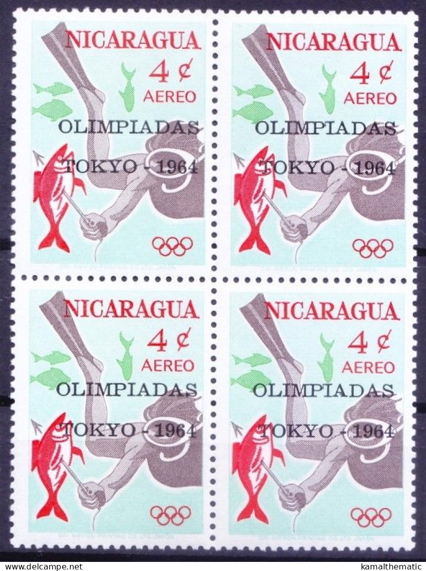 Nicaragua 1964 MNH Blk, Scuba Diving With Overprint, Fishes Olympic Sports - Summer 1964: Tokyo