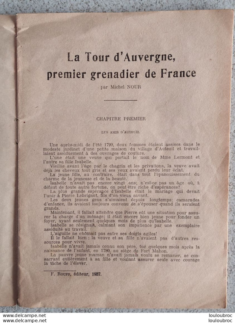 LA TOUR D'AUVERGNE PREMIER GRENADIER DE FRANCE  PAR MICHEL NOUR EDITION ROUFF 1937 LIVRET DE 32 PAGES - 1939-45