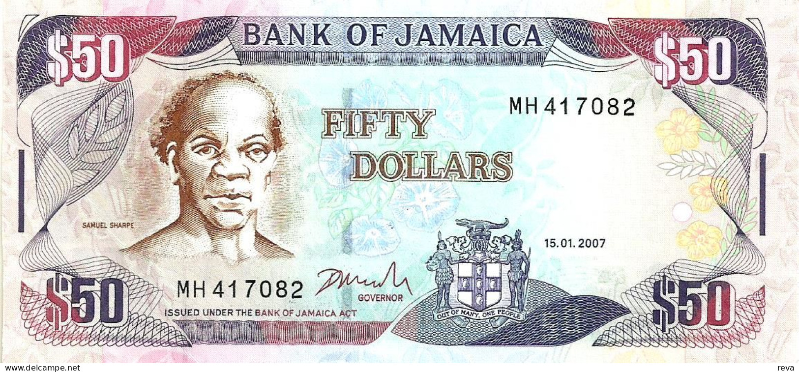 JAMAICA $50 PURPLE  MAN HEAD FRONT BEACH SCENERY BACK DATED 15-01-2007 P? SIGN.13 UNC READ DESCRIPTION !! - Jamaique