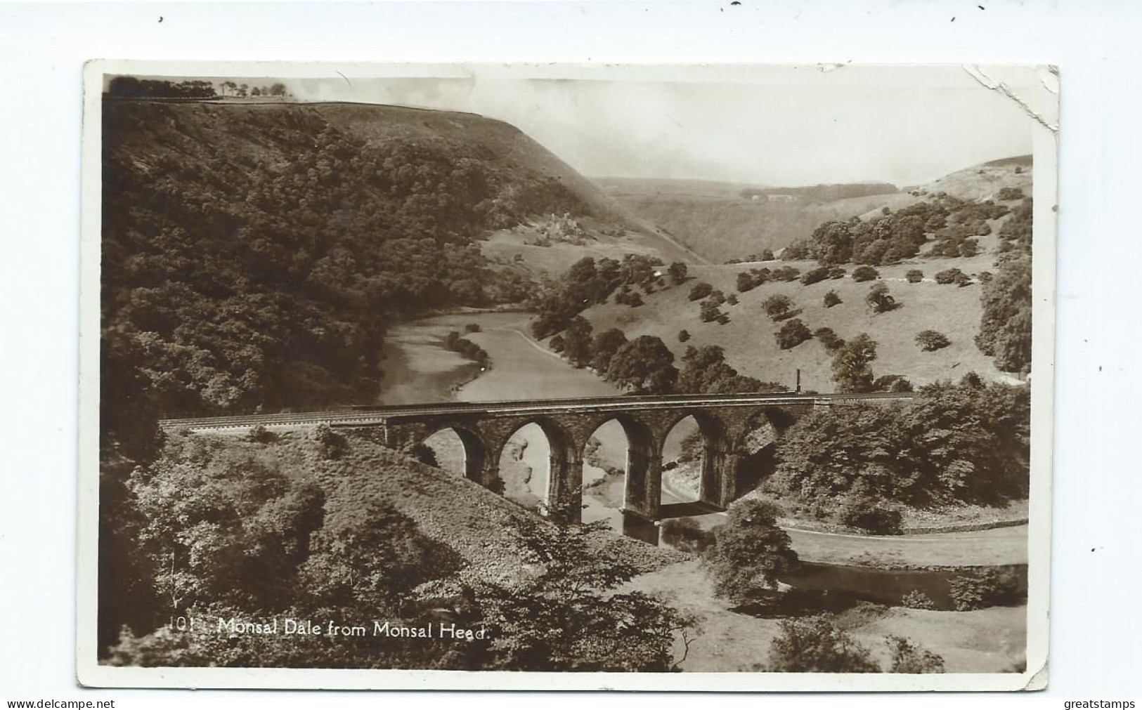 Postcard Cumbria Monsal  Dale  From Monsal Heel   Viaduct Posted 1940 Rp Corner Wear - Opere D'Arte