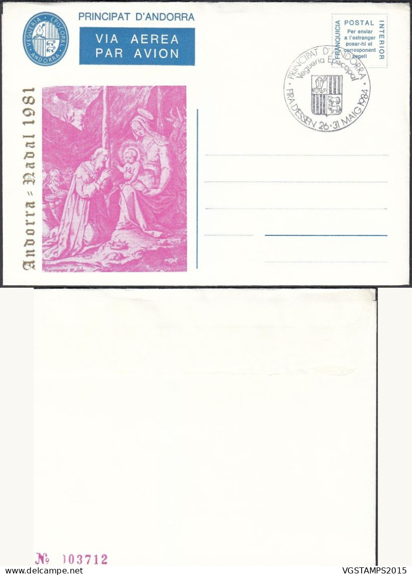 Andorre 1984- Andorre Espagnole - Entier Postal Sur Lettre -Vegueria Episcopal . Theme: Noël .... (EB) DC-12477 - Gebraucht