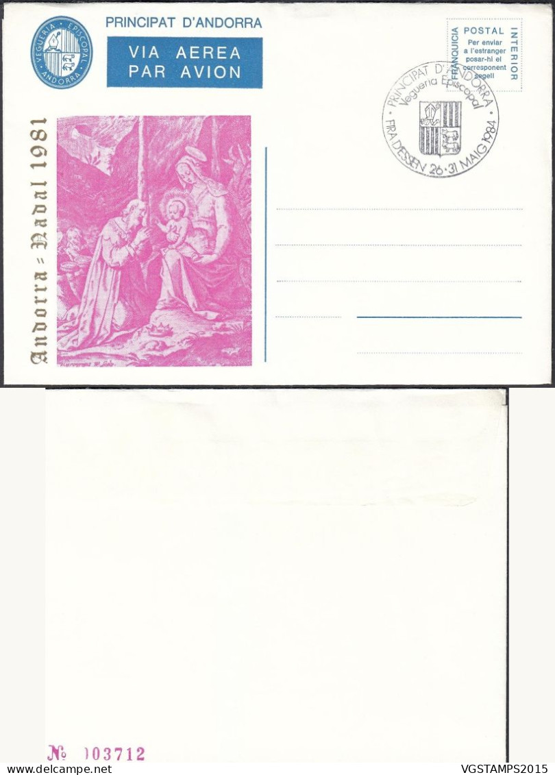 Andorre 1984- Andorre Espagnole - Entier Postal Sur Lettre -Vegueria Episcopal . Theme: Noël .... (EB) DC-12477 - Usados