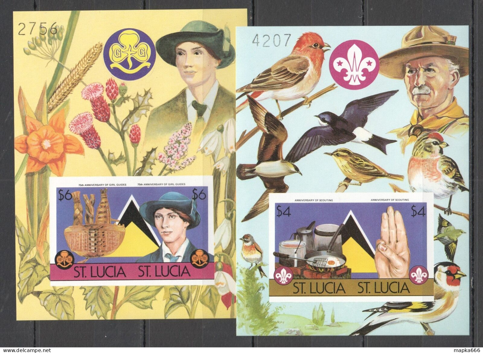 A1128 Imperf St. Lucia Birds Mushrooms Flowers Scouting Boy Scouts 2Bl Mnh - Unused Stamps