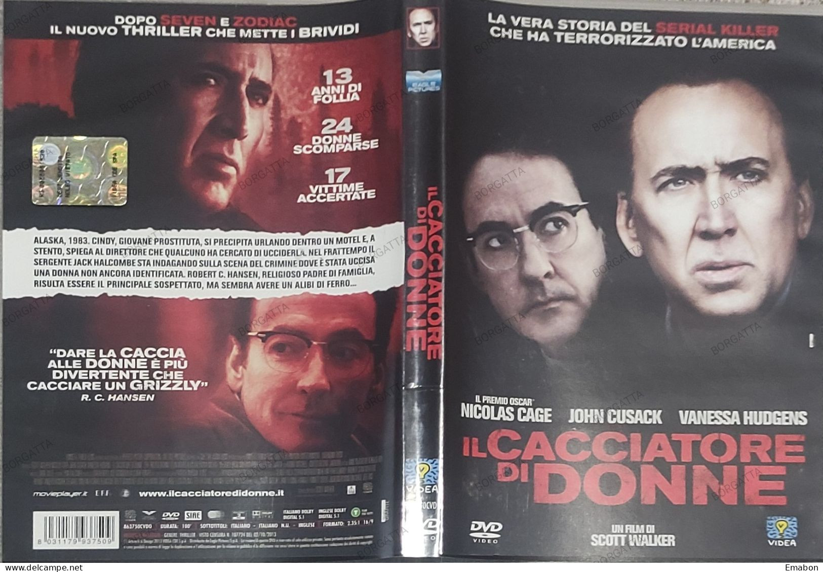 BORGATTA - THRILLER - Dvd IL CACCIATORE DI DONNE - CAGE, CUSACK - PAL 2 - VIDEA 2013 -  USATO In Buono Stato - Drama