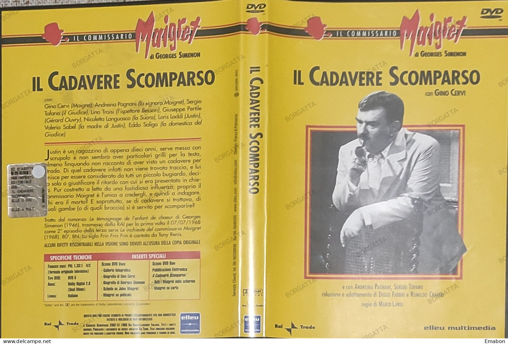 BORGATTA - POLICE- Dvd IL CADAVERE SCOMPARSO  - IL COMMISSARIO MAIGRET - PAL 2 - ELLEU 2002-  USATO In Buono Stato - Policiers