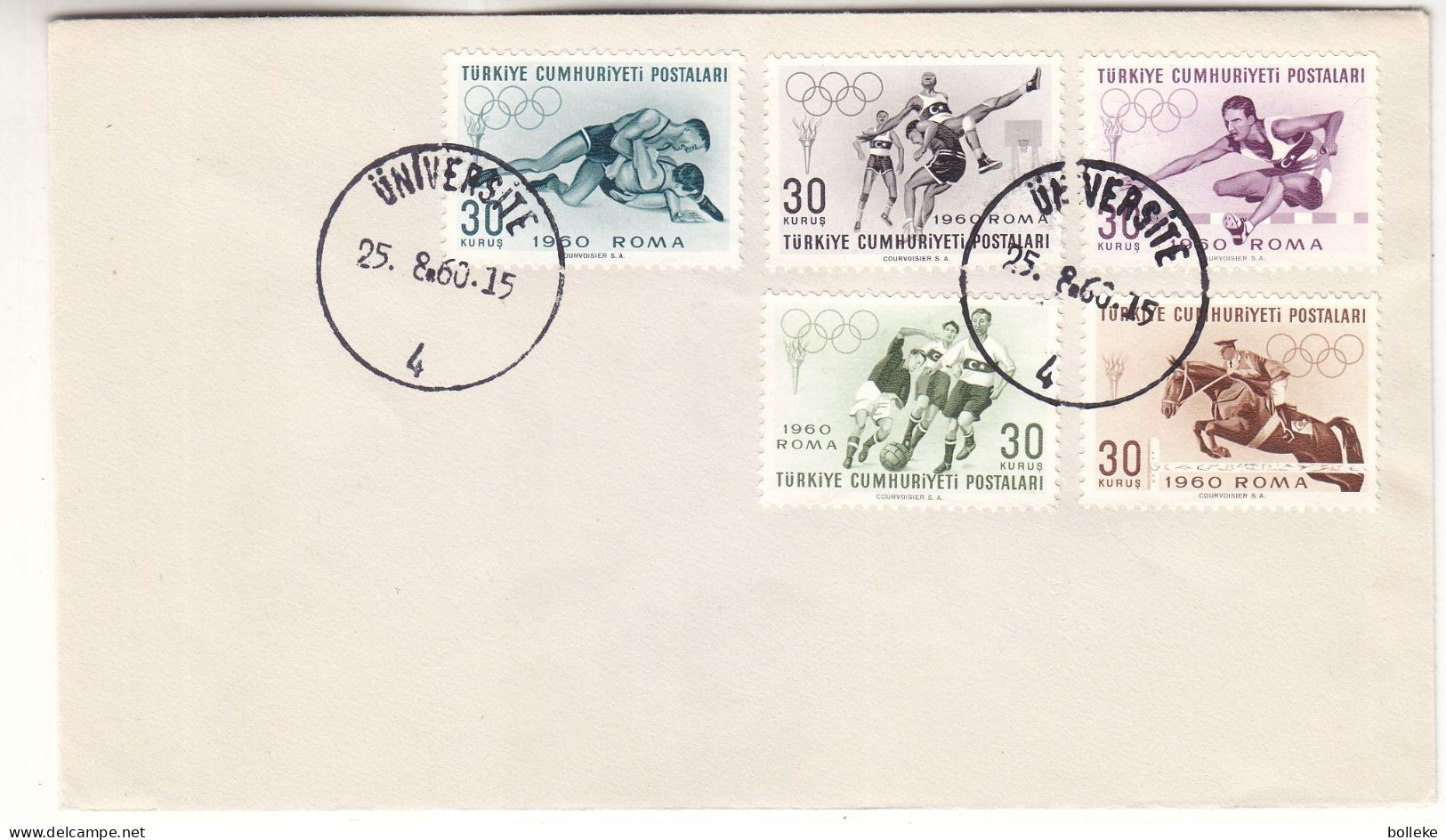 Turquie - Lettre FDC De 1960 - Oblit Université - Sports - Lutte - Basket - Football - Hippisme - Haies - Valeur 90 Euro - Lettres & Documents