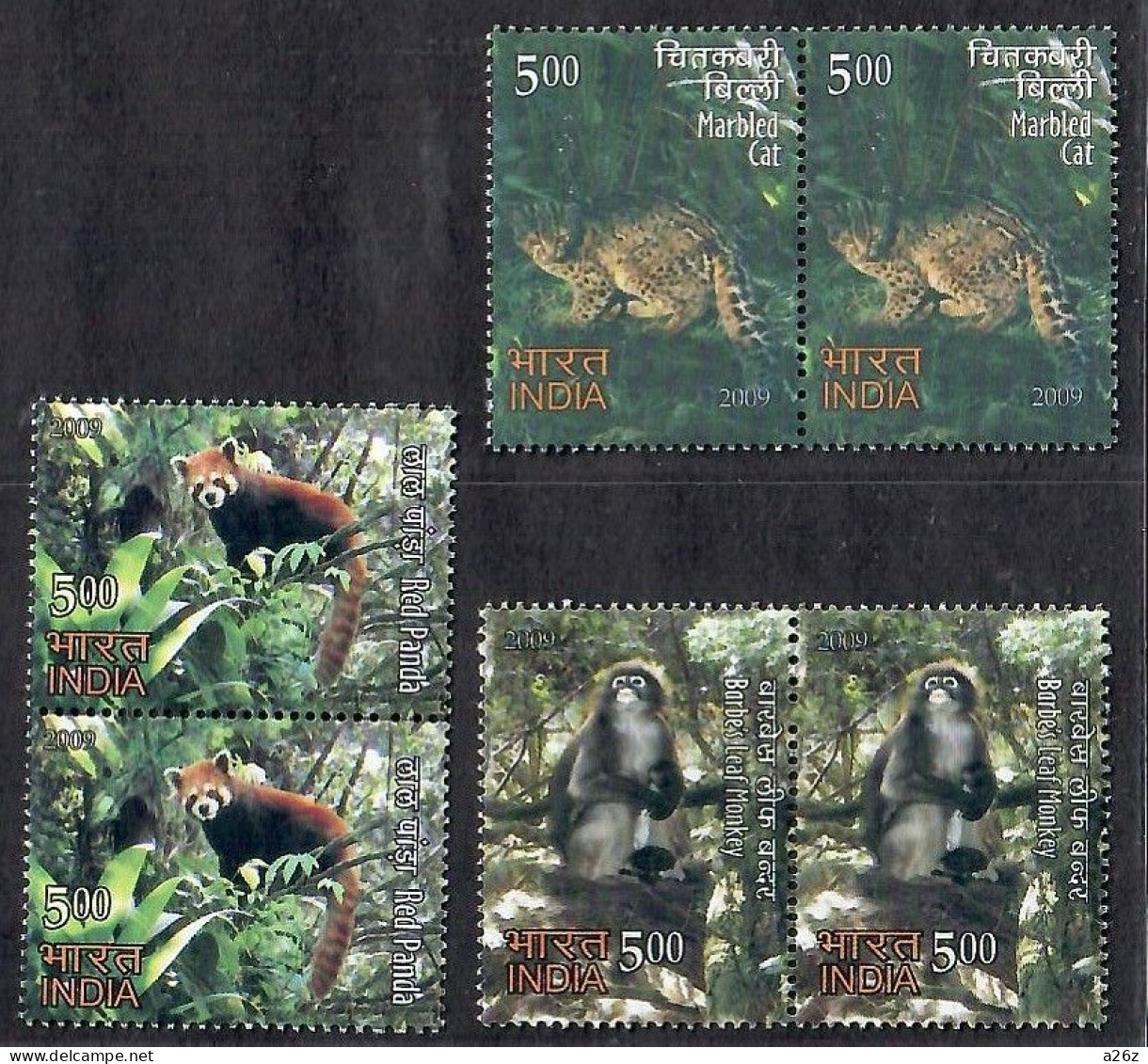 India 2009 Mammals 3V, A Pair MNH - Ungebraucht