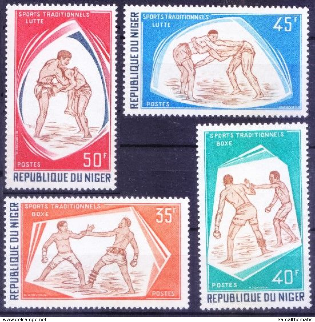 Niger 1975 MNH 4v, Traditional Sports Boxing Wrestling - Worstelen