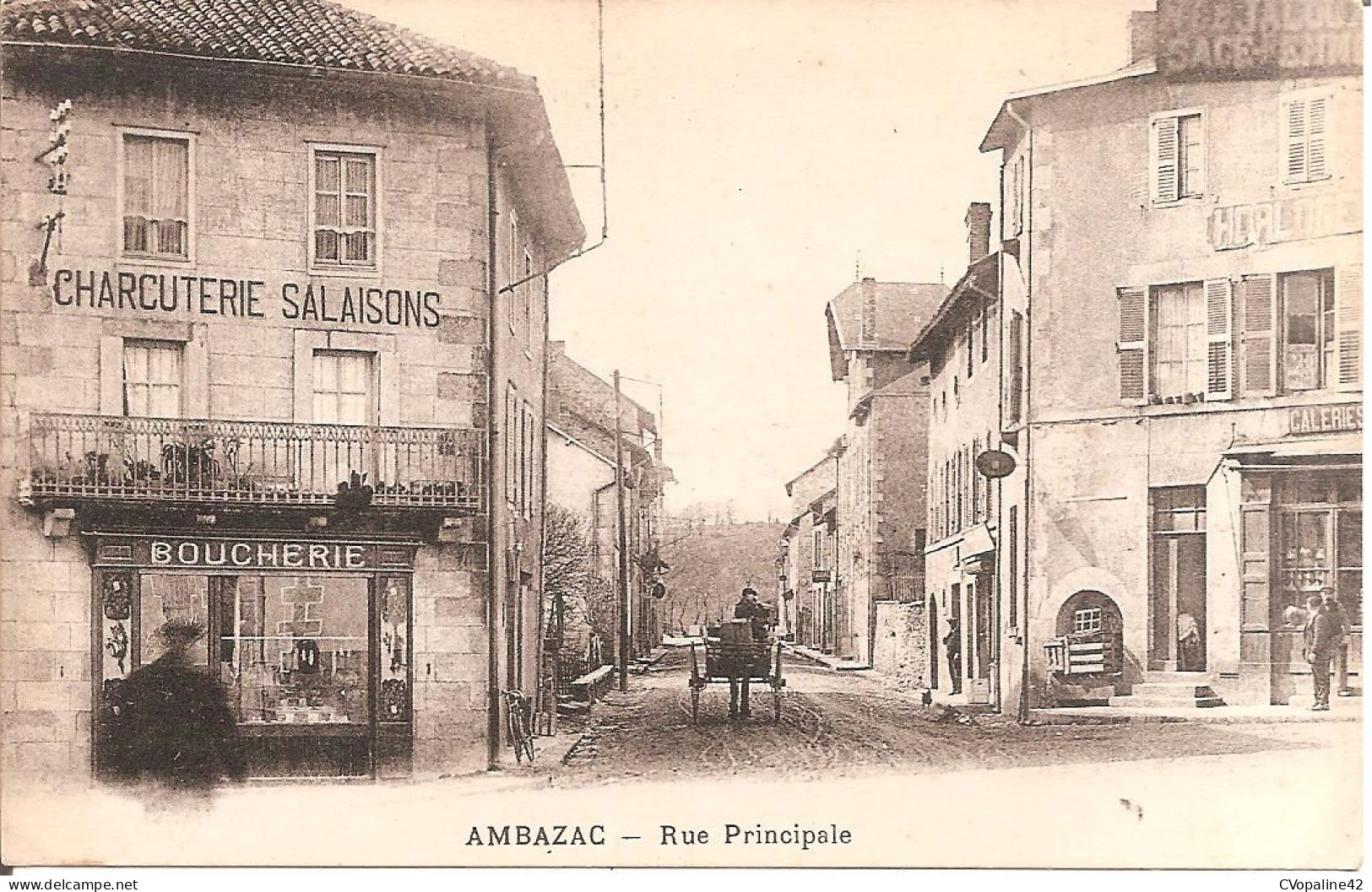AMBAZAC (87) Rue Principale Avec La Boucherie-Charcuterie Sur La Gauche En 1930 - Ambazac