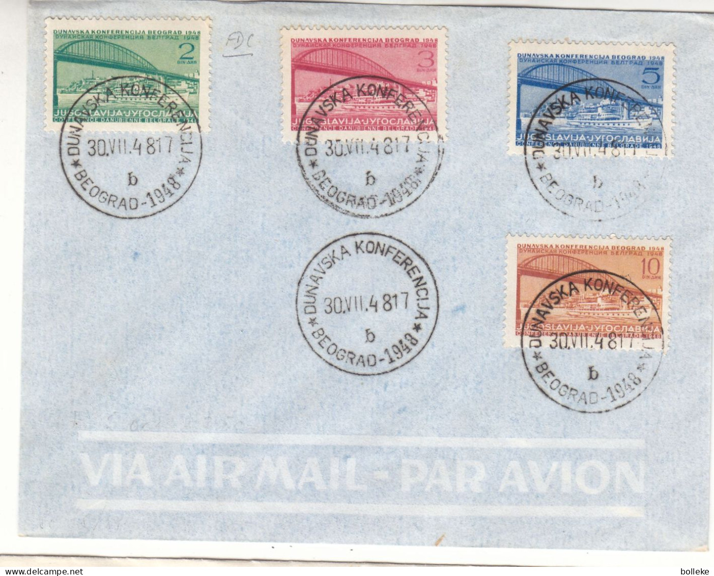 Yougoslavie - Lettre FDC De 1948 - Oblit Beograd - Conférence Du Danube - Ponts - Valeur 150 Euros - Covers & Documents