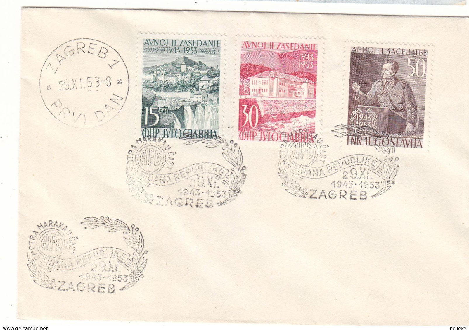 Yougoslavie - Lettre De 1953 - Oblit Zagreb - Tito - Chutes D'eaux - Valeur 60,00 Euros - Brieven En Documenten