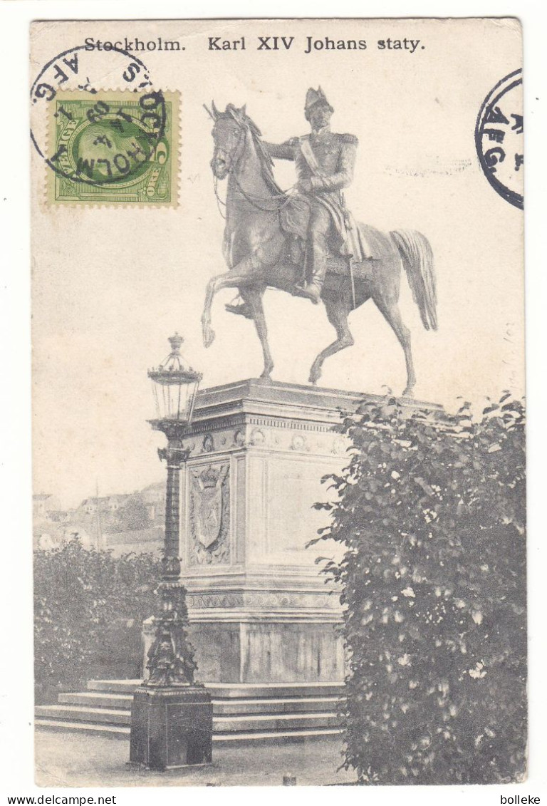 Suède - Carte Postale De 1909 - Imprimé - Oblit Stockholm - Exp Vers Verneuil - Statue Karl XIV - - Briefe U. Dokumente