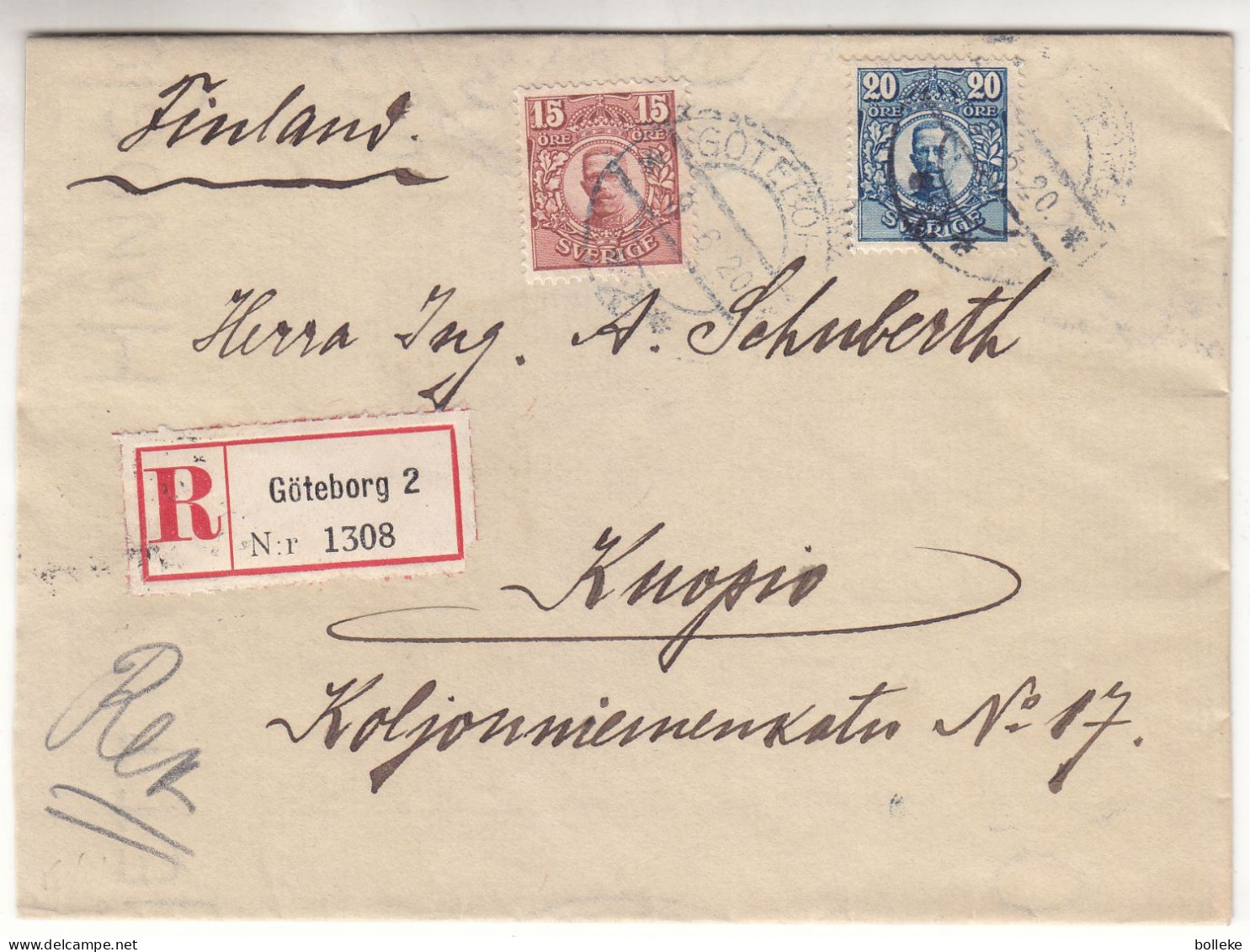 Suède - Lettre Recom De 1920 - Oblit Göteborg - Exp Vers Kuopio - - Briefe U. Dokumente