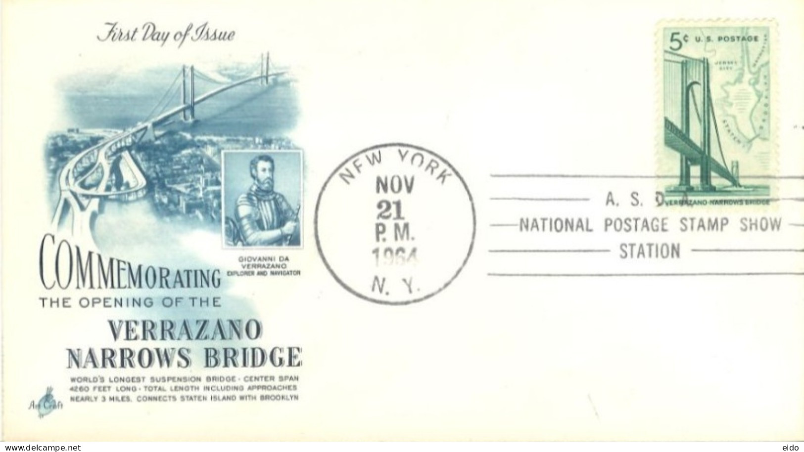 UNITED STATES. - 1964 - FDC STAMP OF THE OPENING OF VERRAZANO NARROWS BRIDGE. - Brieven En Documenten