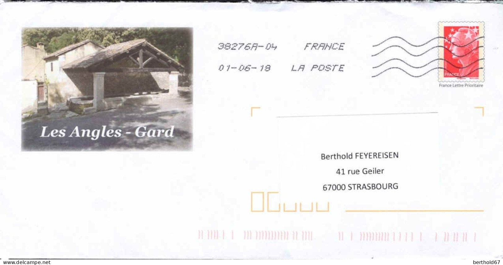 France Entier-P Obl Yv:4230-E2 Marianne De Beaugard (Lign.Ondulées & Code ROC) 38276A 1-6-18 Les Angles Gard - PAP: Aufdrucke/Beaujard