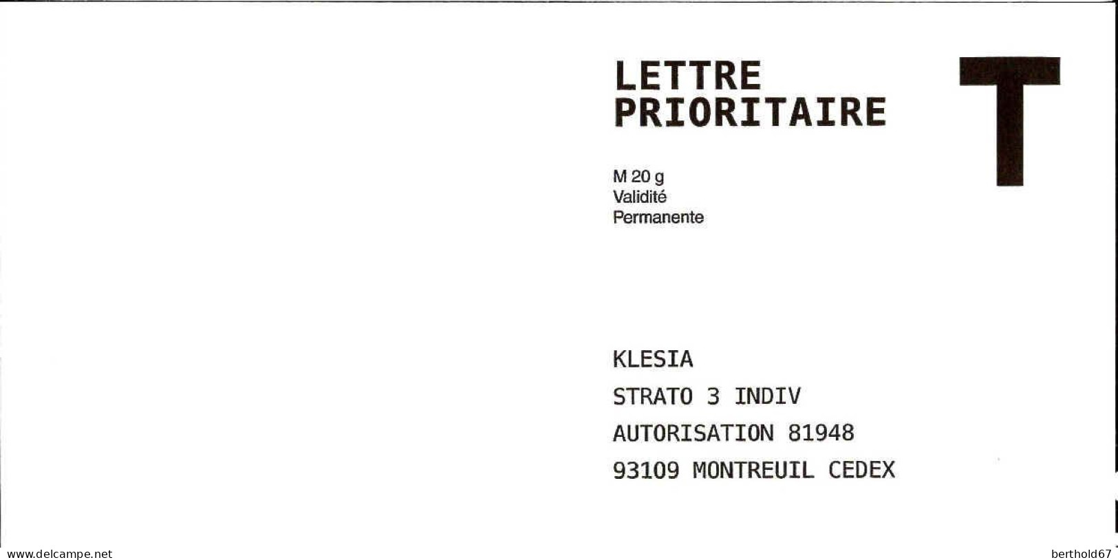 France Entier-P N** (7003) Klesia Lettre Prioritaire M20g V.perm - Cartes/Enveloppes Réponse T