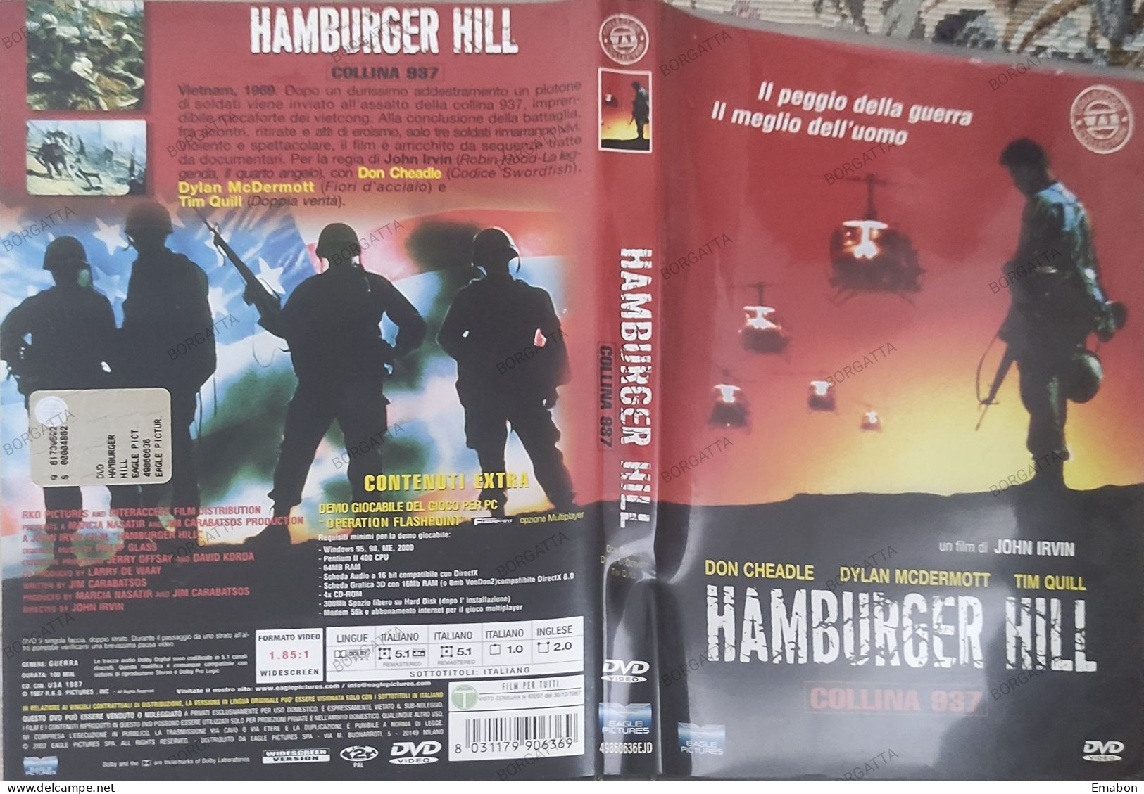 BORGATTA - GUERRA - Dvd  " HAMBURGER HILL COLLINA 937 " JOHN IRVIN - PAL 2 - EAGLE 2002 -  USATO In Buono Stato - Drama