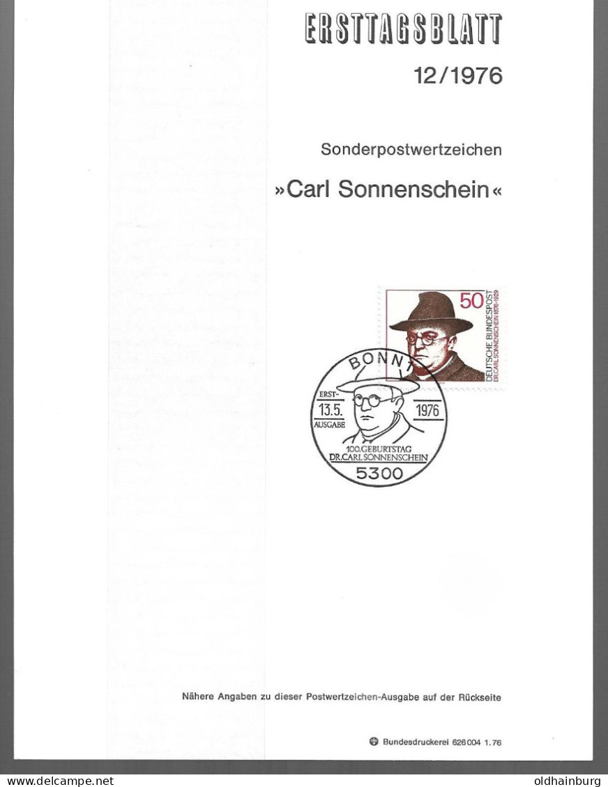 0543u: BRD- ETB 1976, Carl Sonnenschein, Deutscher Katholischer Priester - Teologi