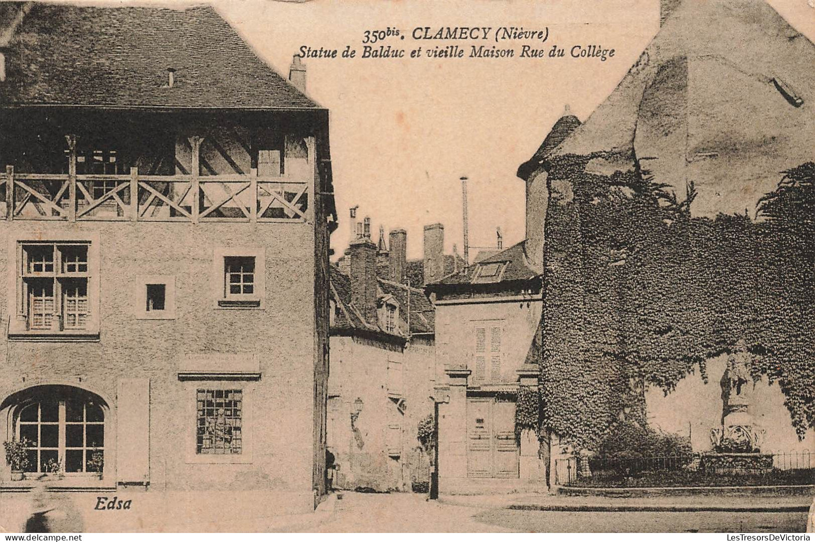 FRANCE - Clamecy (Nièvre) - Vue Sur La Statue De Bladuc Et Vieille Maison Rue De Collège - Carte Postale Ancienne - Clamecy