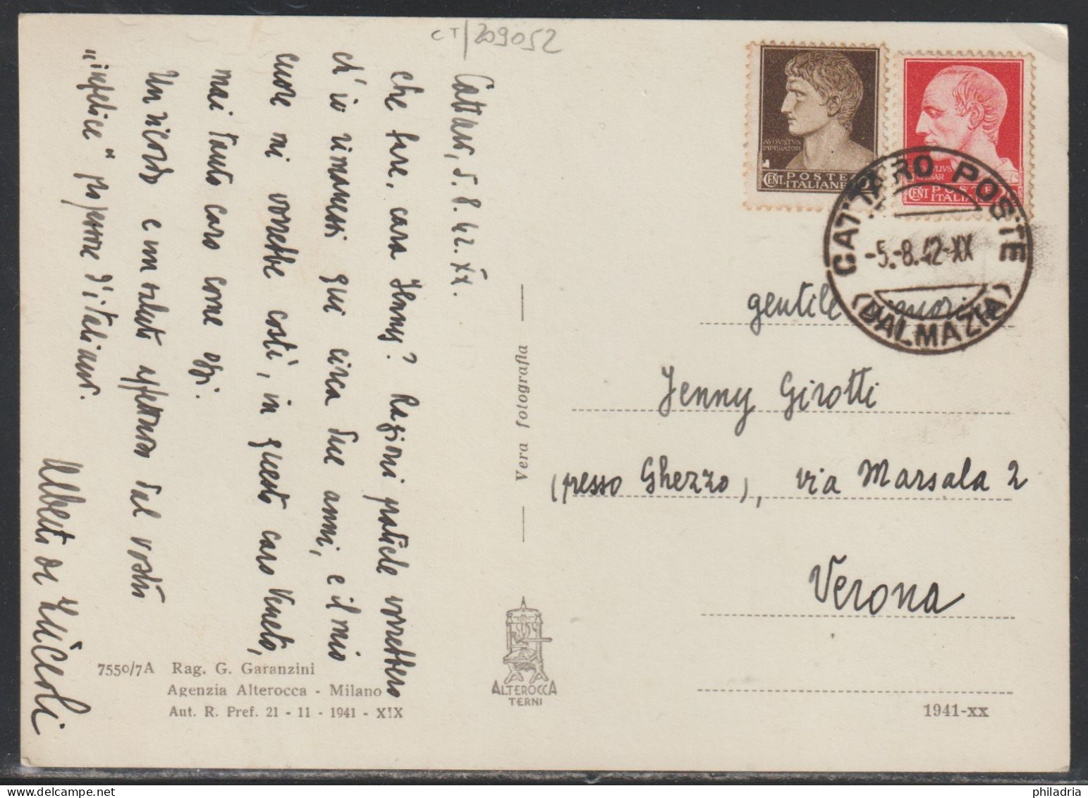 Montenegro, 1942, Picture Postcard, Franked With 30 Cent., Cattaro Dalmazia - Montenegro