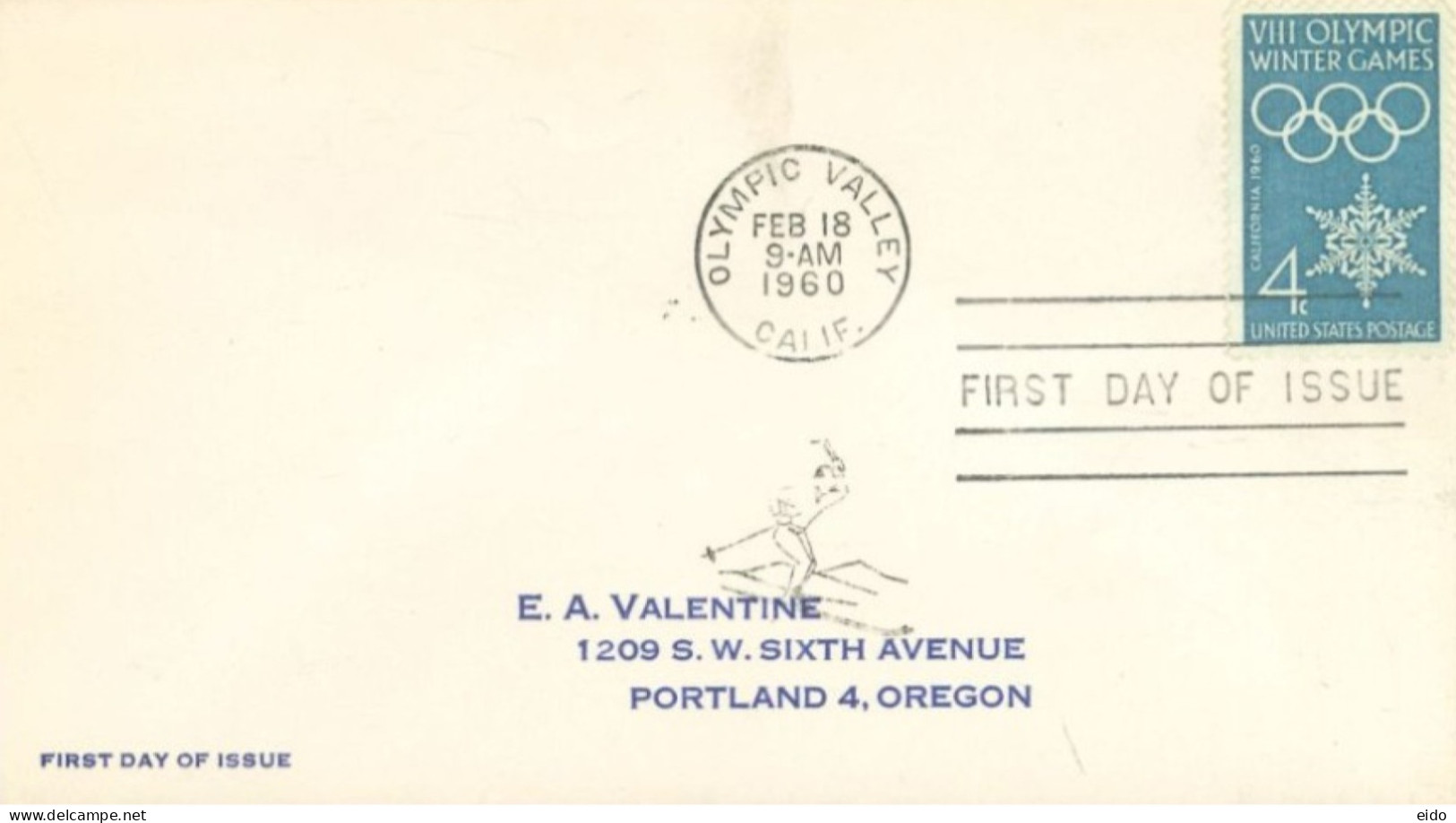 UNITED STATES. - 1960 - FDC STAMP OF OLYMPIC VALLEY SENT TO PORTLAND 4, OREGON. - Covers & Documents