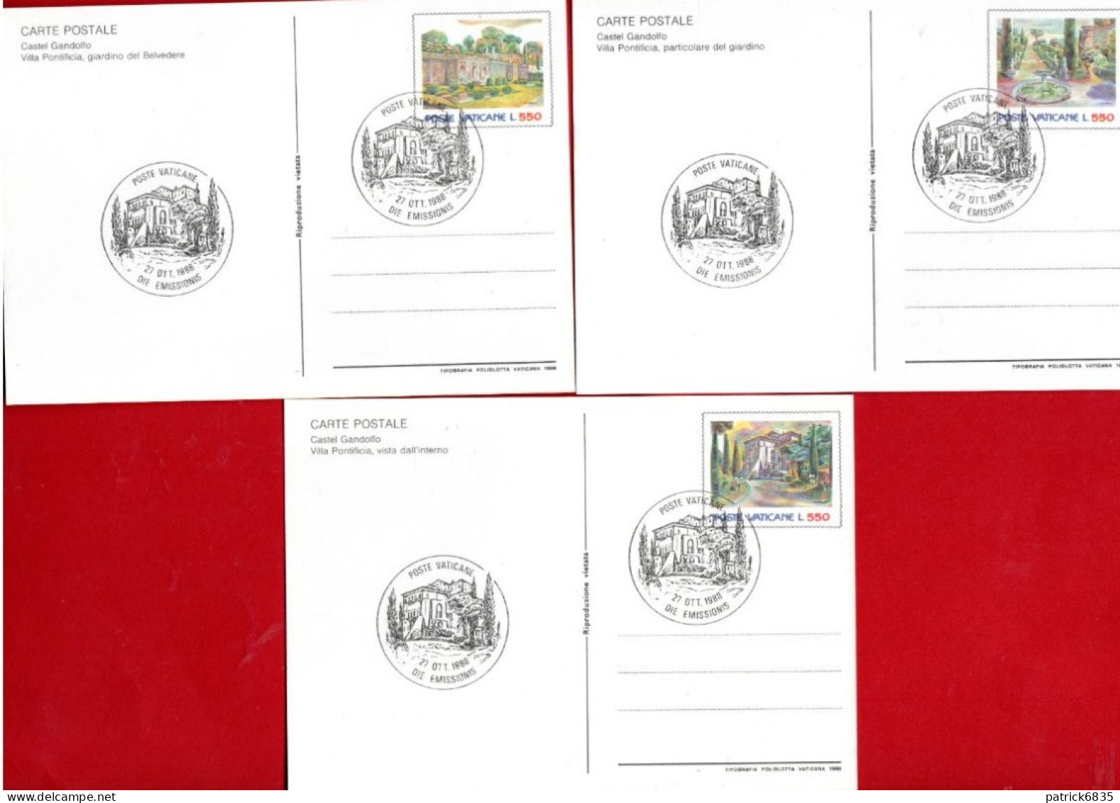 (ScC) Vaticano °- Cartolina Postale 1988- CASTEL GANDOLFO. 1° GIORNO. C.31 - C.32 - C.33 - Enteros Postales
