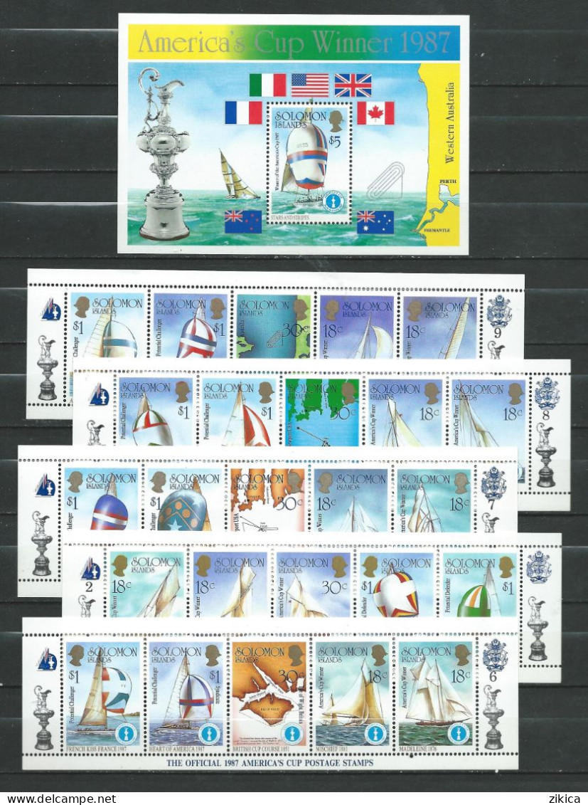 1986 America's Cup Yachting Championship 10 M/S Strip Of 5 Stamps And Winning The "America's Cup.S/S. MNH** - Solomon Islands (1978-...)