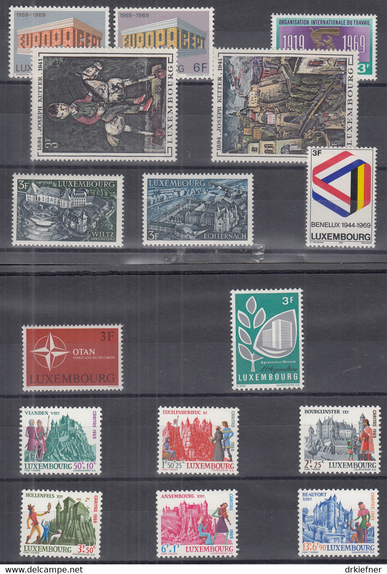 LUXEMBURG  Jahrgang 1969, Postfrisch **, 788-803 (ohne Block 8), Europa, ILO, BENELUX, NATO, Landwirtschaft, Caritas - Ganze Jahrgänge