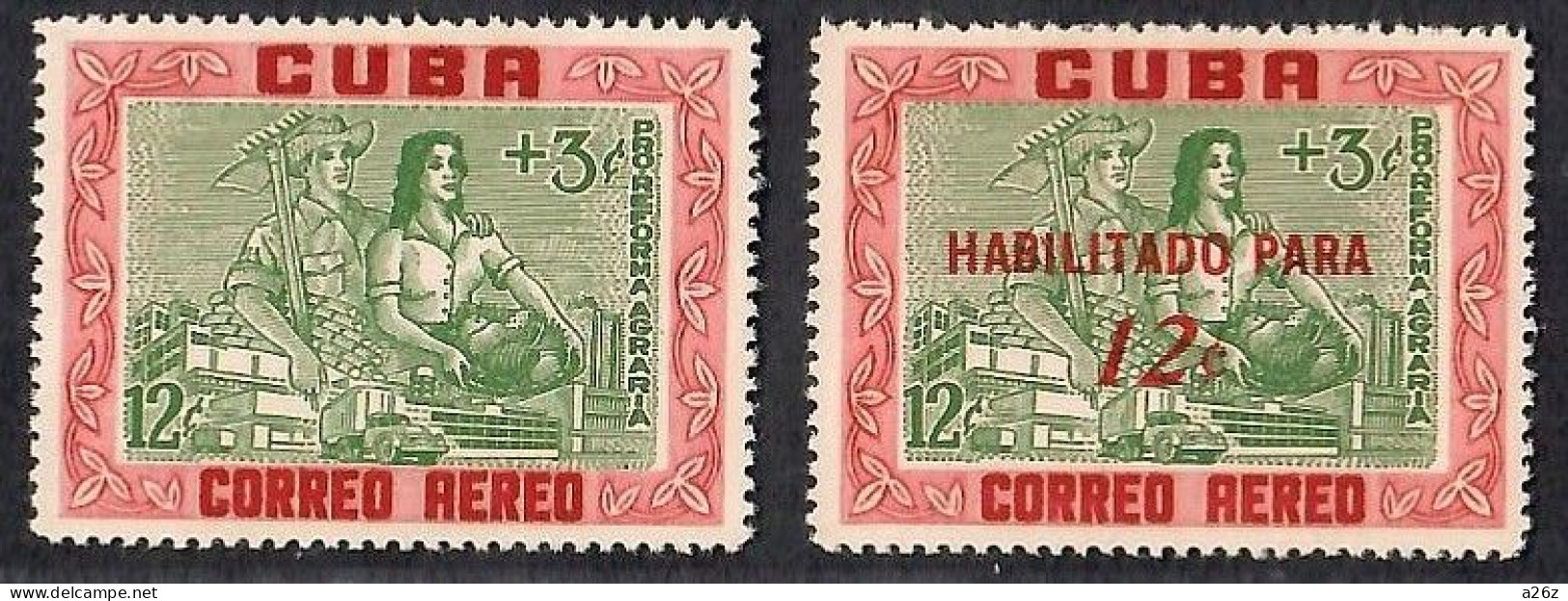 Cuba 1V 1959 Farm Couple And Factory + 1V 1960 Surcharged In Red " HABILITADO PARA"   MNH - Ungebraucht