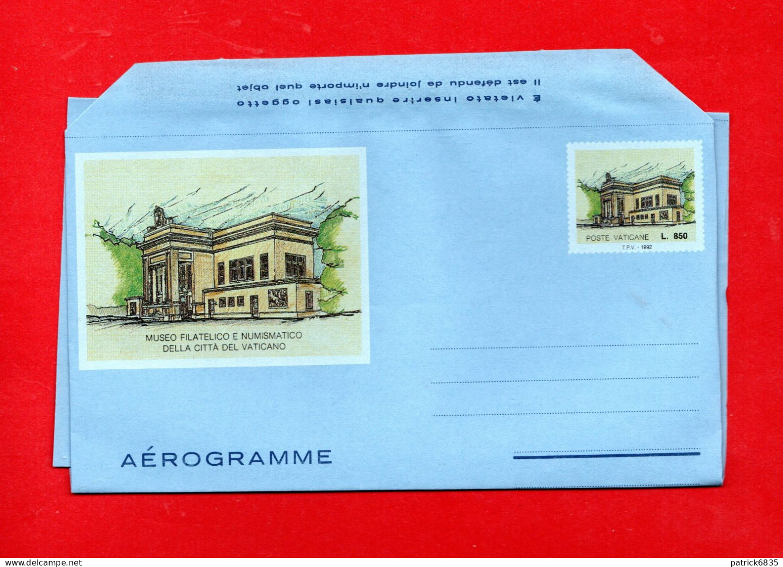 1992 ** VATICANO - Aerogramma. MUSEO FILATELICO NUMISMATICO. MNH.** - Entiers Postaux