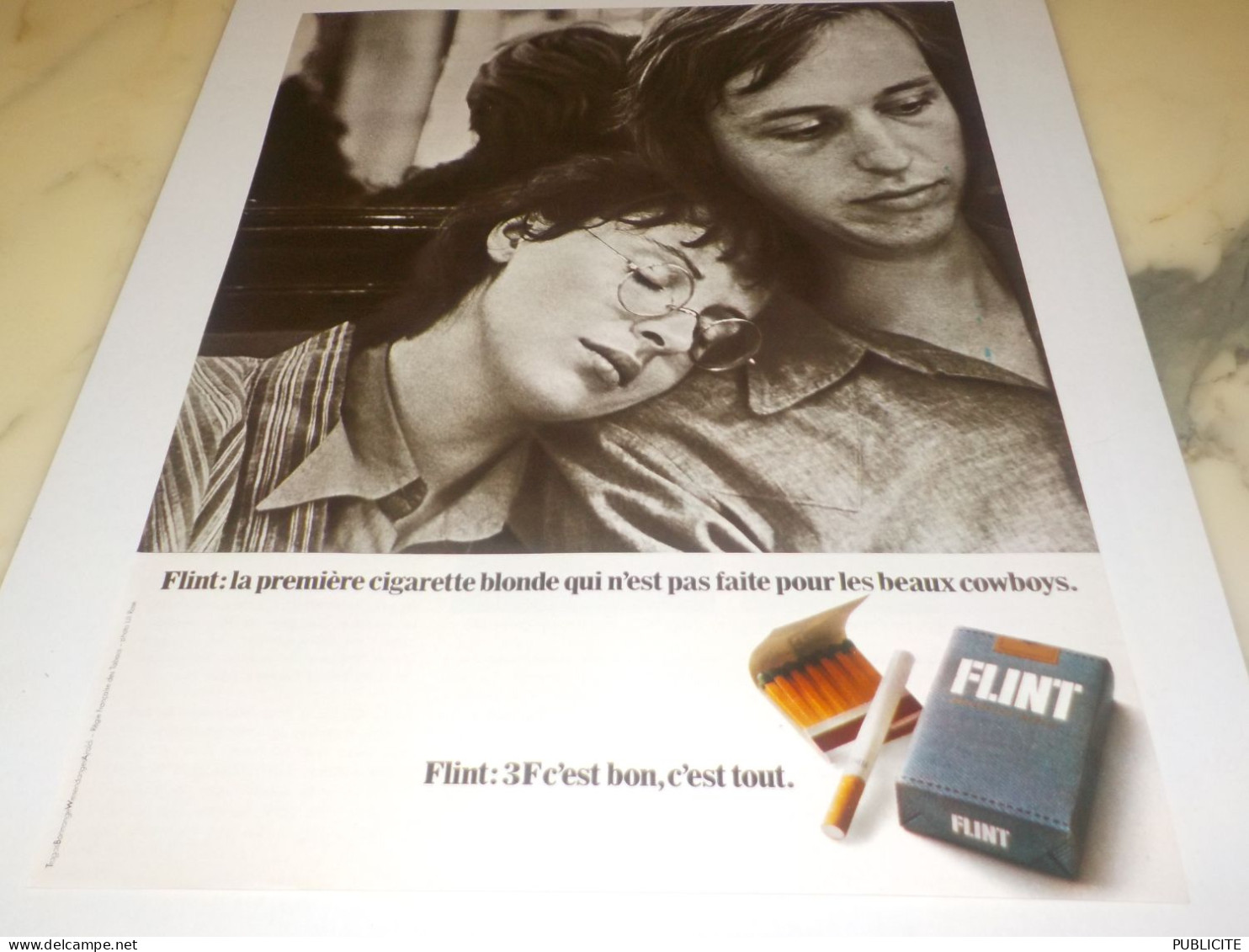 ANCIENNE  PUBLICITE  PAS FAITES POUR LES BEAUX COWBOYS CIGARETTE FLINT  1972 - Other & Unclassified