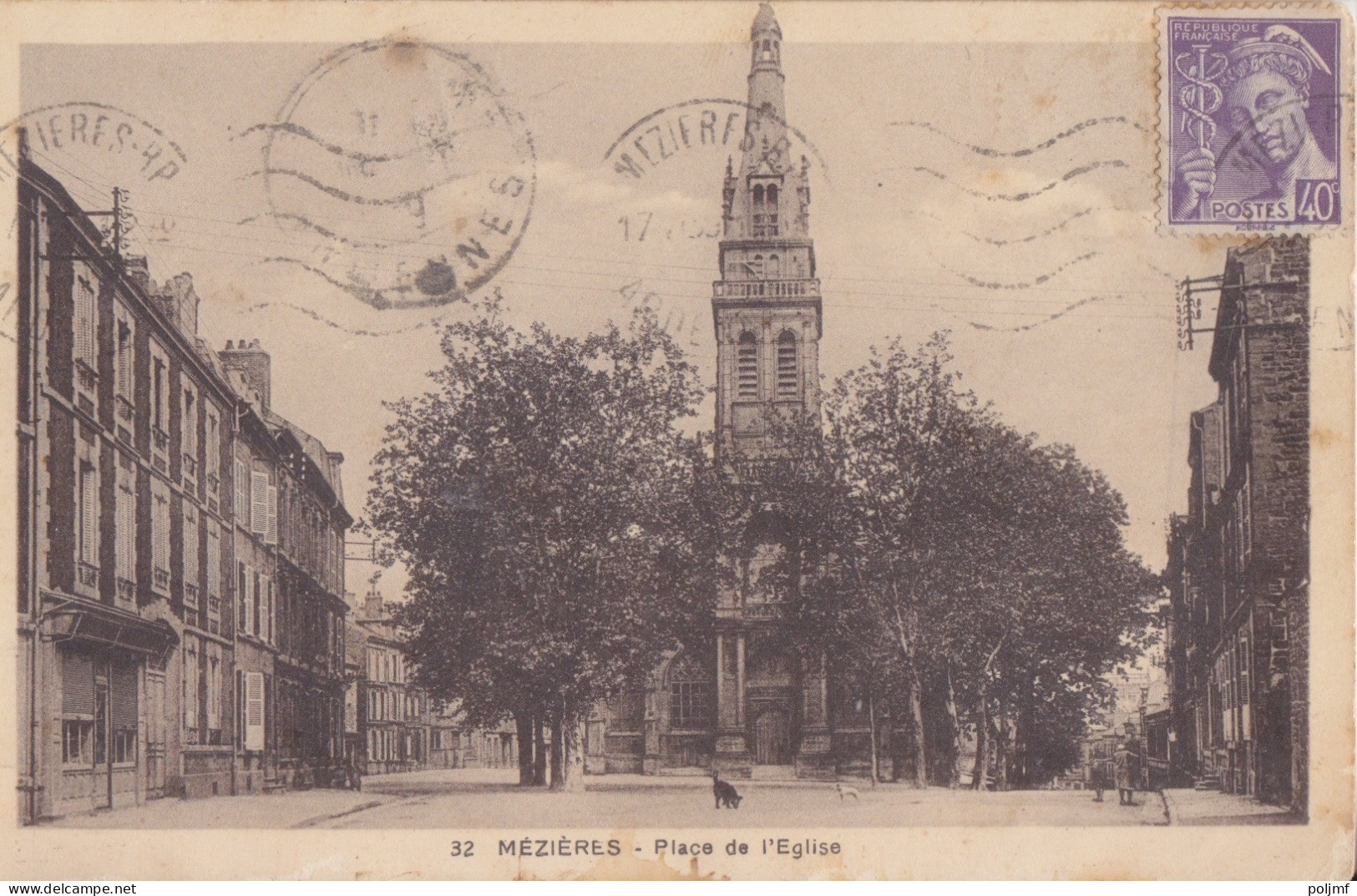 CP "Place De L'Eglise" Obl. Krag Mézières RP Le 17/7/39 Sur 40c Mercure N° 413 Pour Givonne - 1938-42 Mercure