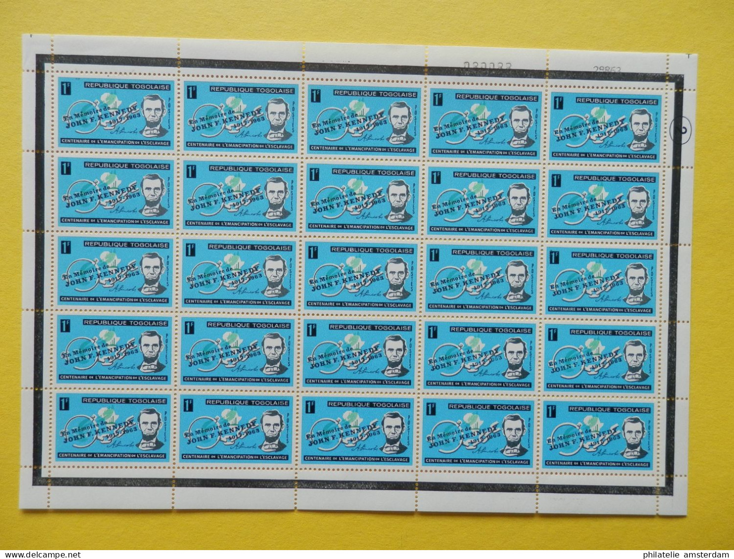 Togo 1964, FULL SHEETS / OVERPRINT 'EN MEMOIRE DE JOHN F. KENNEDY 1917-1963' / LINCOLN: Mi 407-10, ** - Kennedy (John F.)