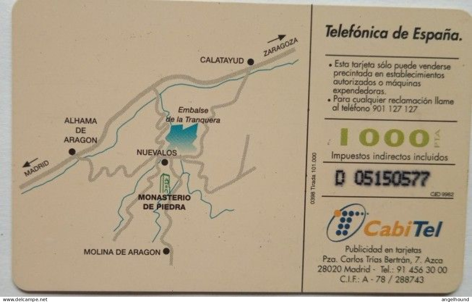 Spain 1000 Pta. Chip Card - Monasterio De Piedra  ( Cascada ) - Emissions Basiques