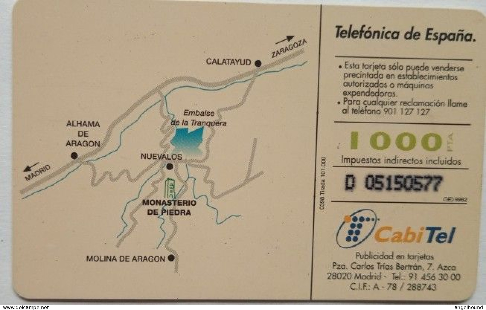 Spain 1000 Pta. Chip Card - Monasterio De Piedra  ( Cascada ) - Basisuitgaven