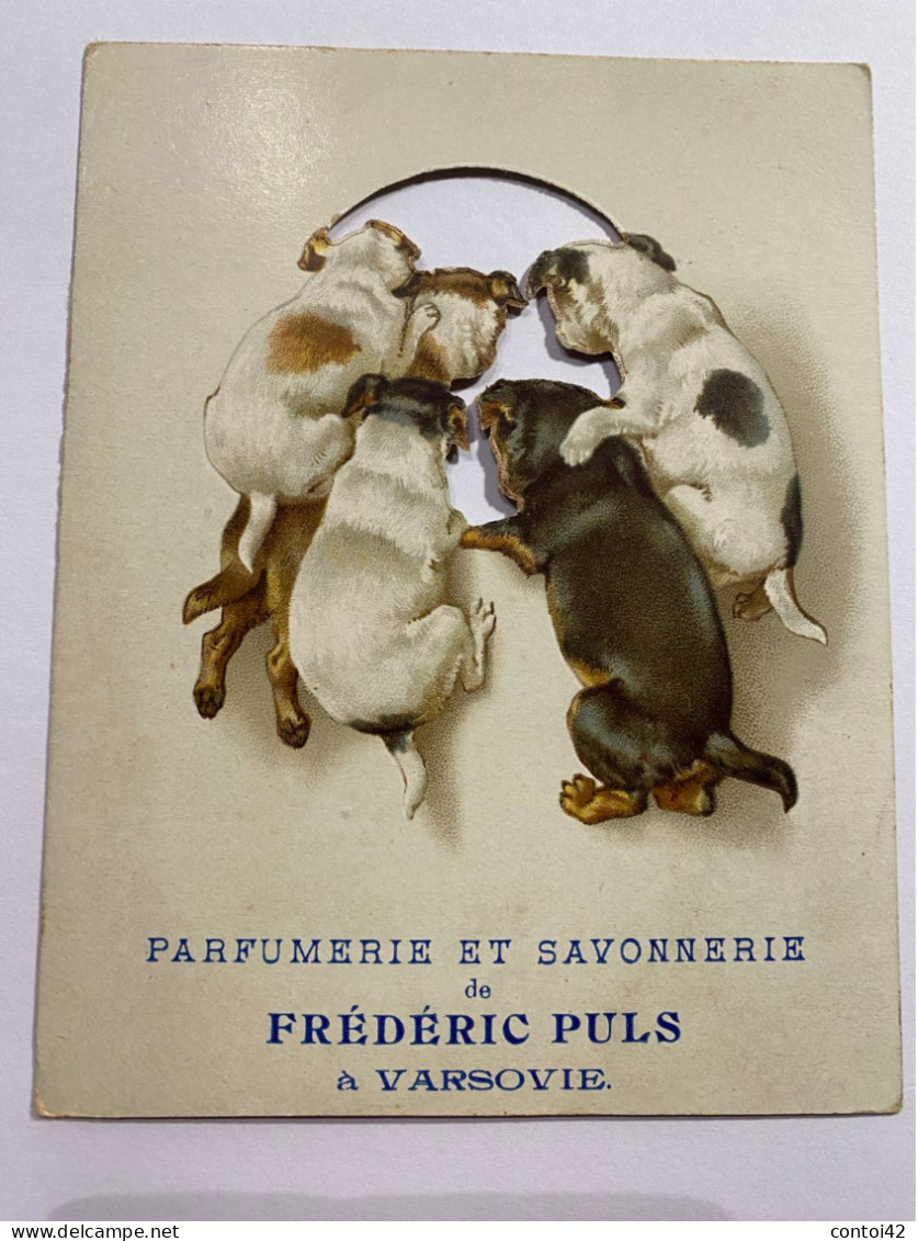 VARSOVIE PARFUMERIE SAVONNERIE FREDERIC PULS PUBLICITE ANCIENNE CARTON DECOUPIS CHIENS ENFANT PARFUMS  POLOGNE - Other & Unclassified