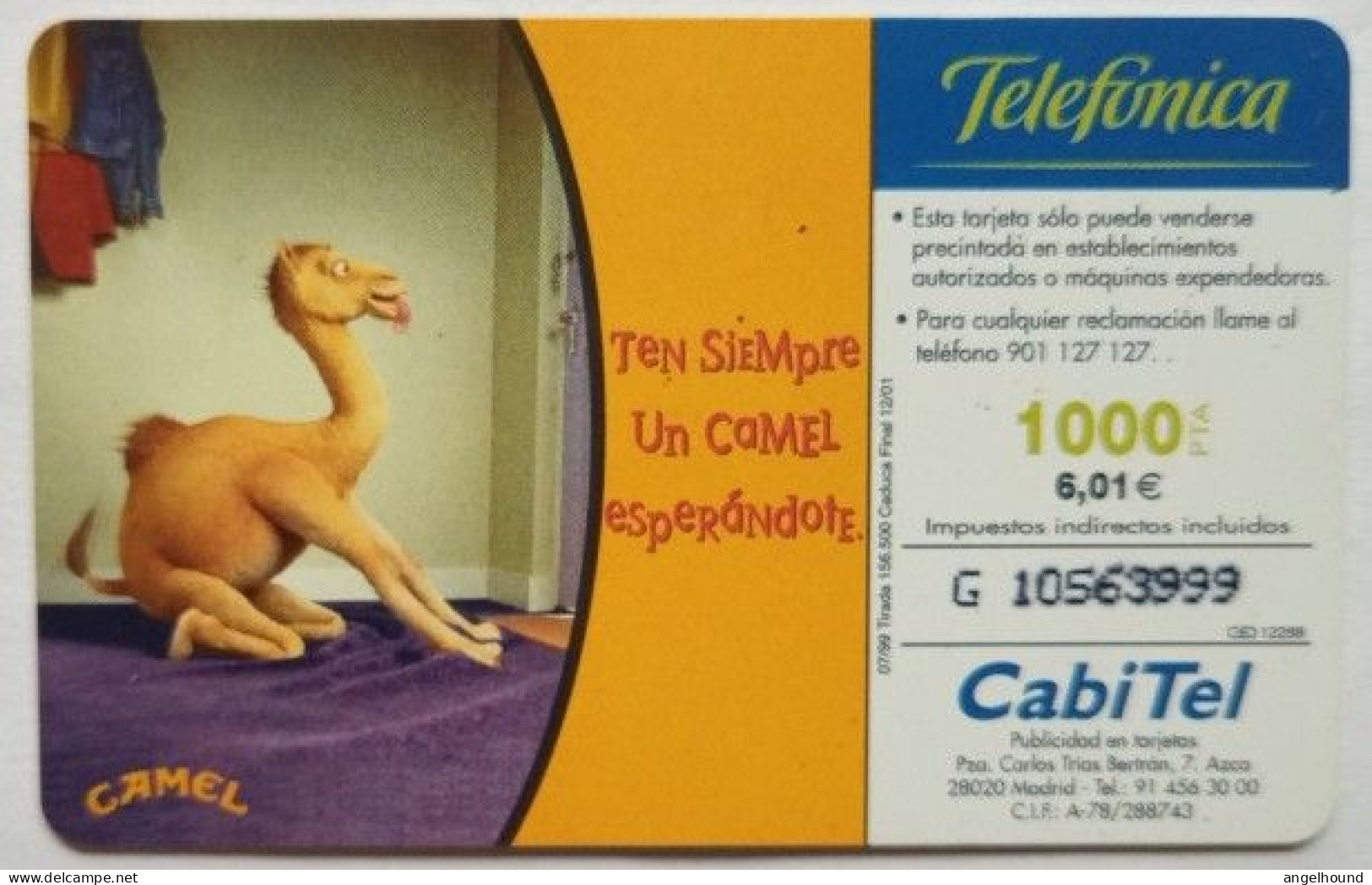 Spain 1000 Pta. Chip Card -  Camel ( Tobaco ) - Emissioni Di Base