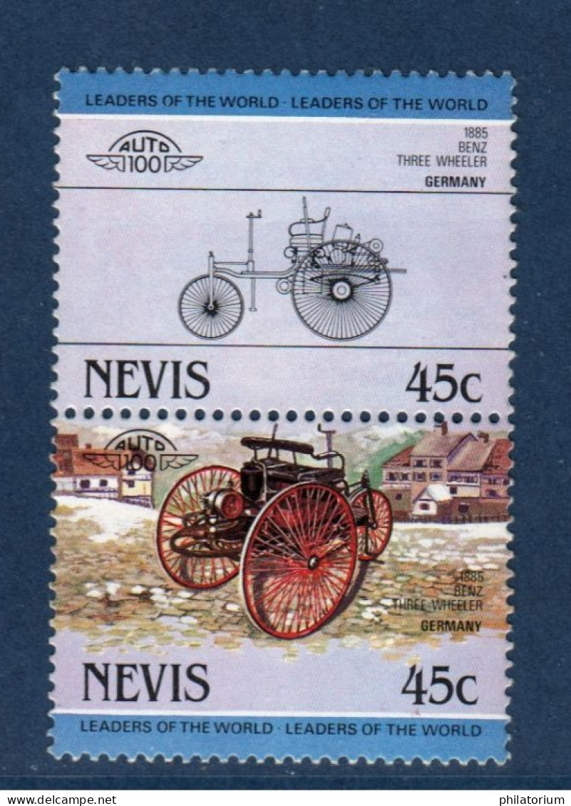 Nevis, YV 175, 176, Mi 156, 157, SG 173, 174, Benz Patent-Motorwagen Nummer 1 (ou Tricycle Benz 1 ), - Anguilla (1968-...)