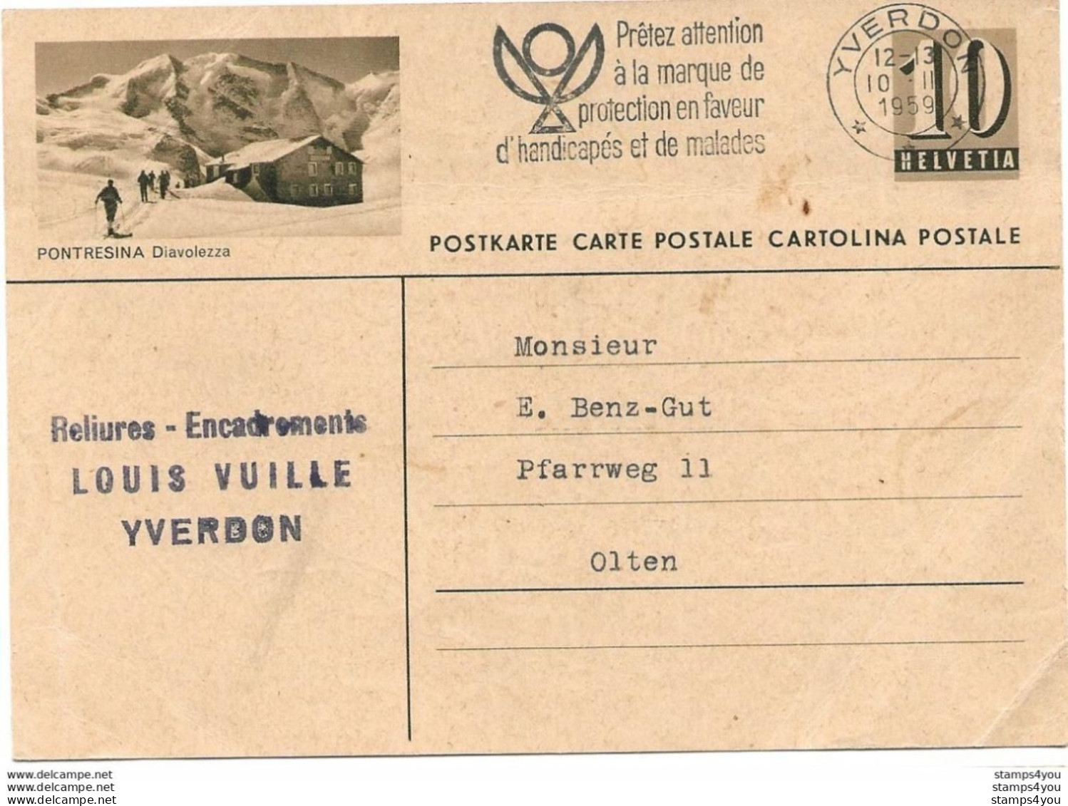 253 - 73 - Entier Postal Avec Illustration "Pontresina" Oblit Mécanique 1959-attention Légers Plis - Eishockey