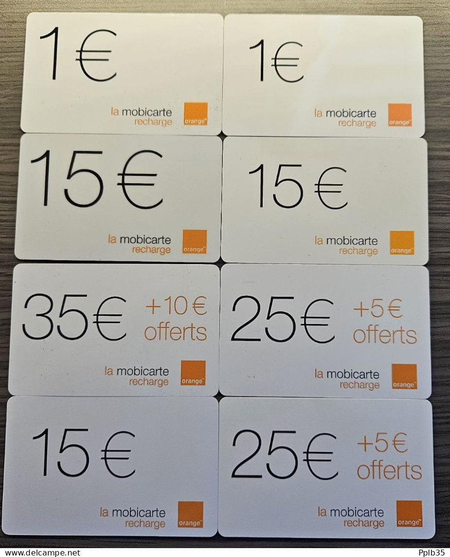 Lot De 8 Cartes Prépayées La Mobicarte Orange Serie Rare Collector - Cellphone Cards (refills)