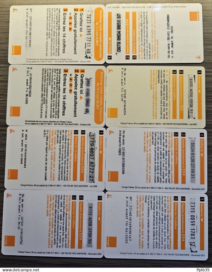 Lot De 8 Cartes Prépayées La Mobicarte Orange Serie Rare Collector - Cellphone Cards (refills)