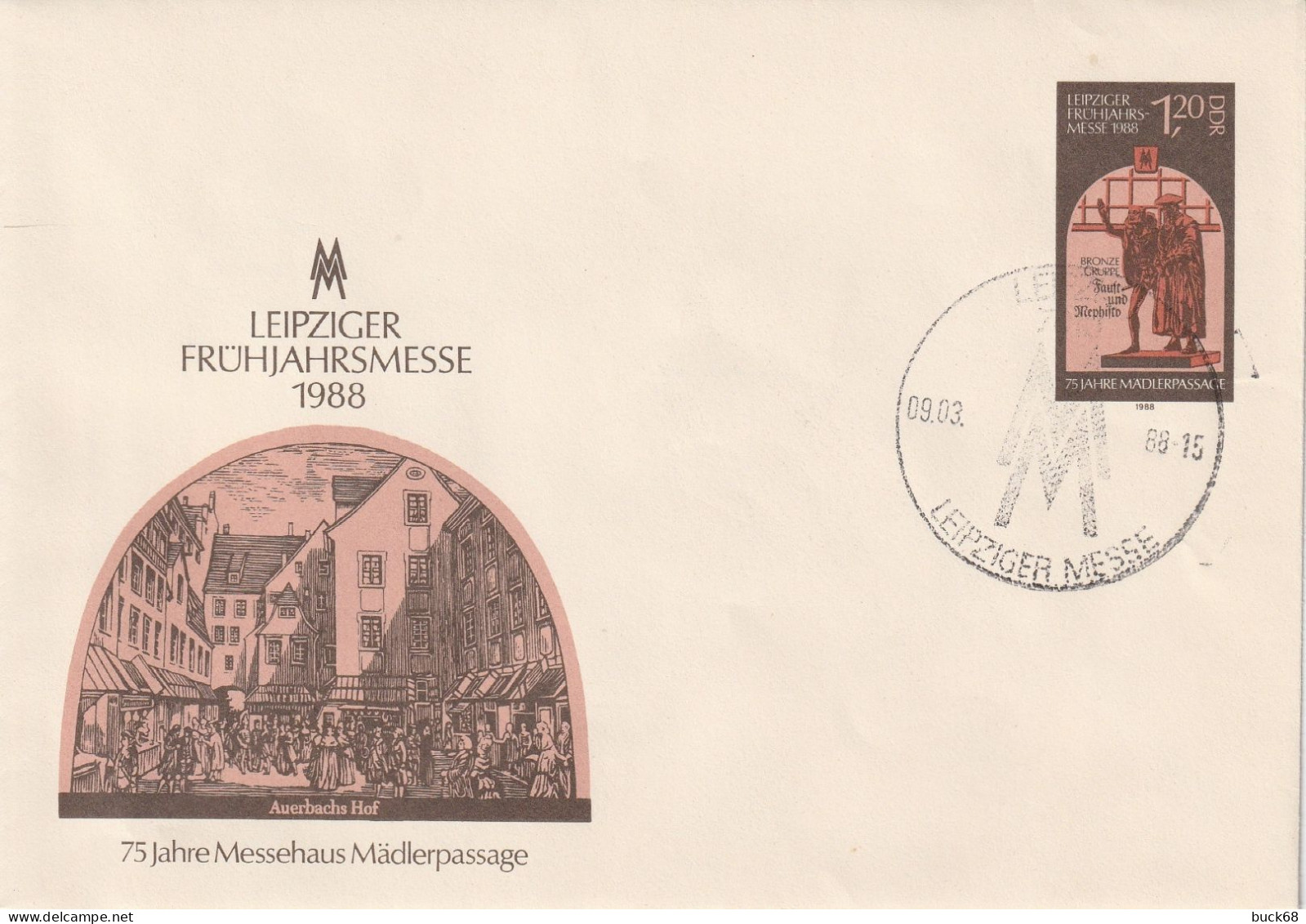 ALLEMAGNE GERMANY RDA DDR 2766a FDC Ersttagbrief Ganzsache Entier U8 Leipziger Frühjahrmesse Auerbachs Hof 09.03.1988 - 1981-1990
