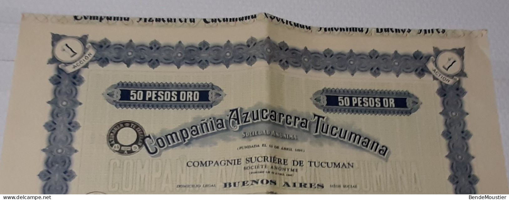 Compania Azucarera Tucumana - Compagnie Sucrière De Tucumana -  50 Pesos Or - Buenos Aires 1936. - Agricoltura