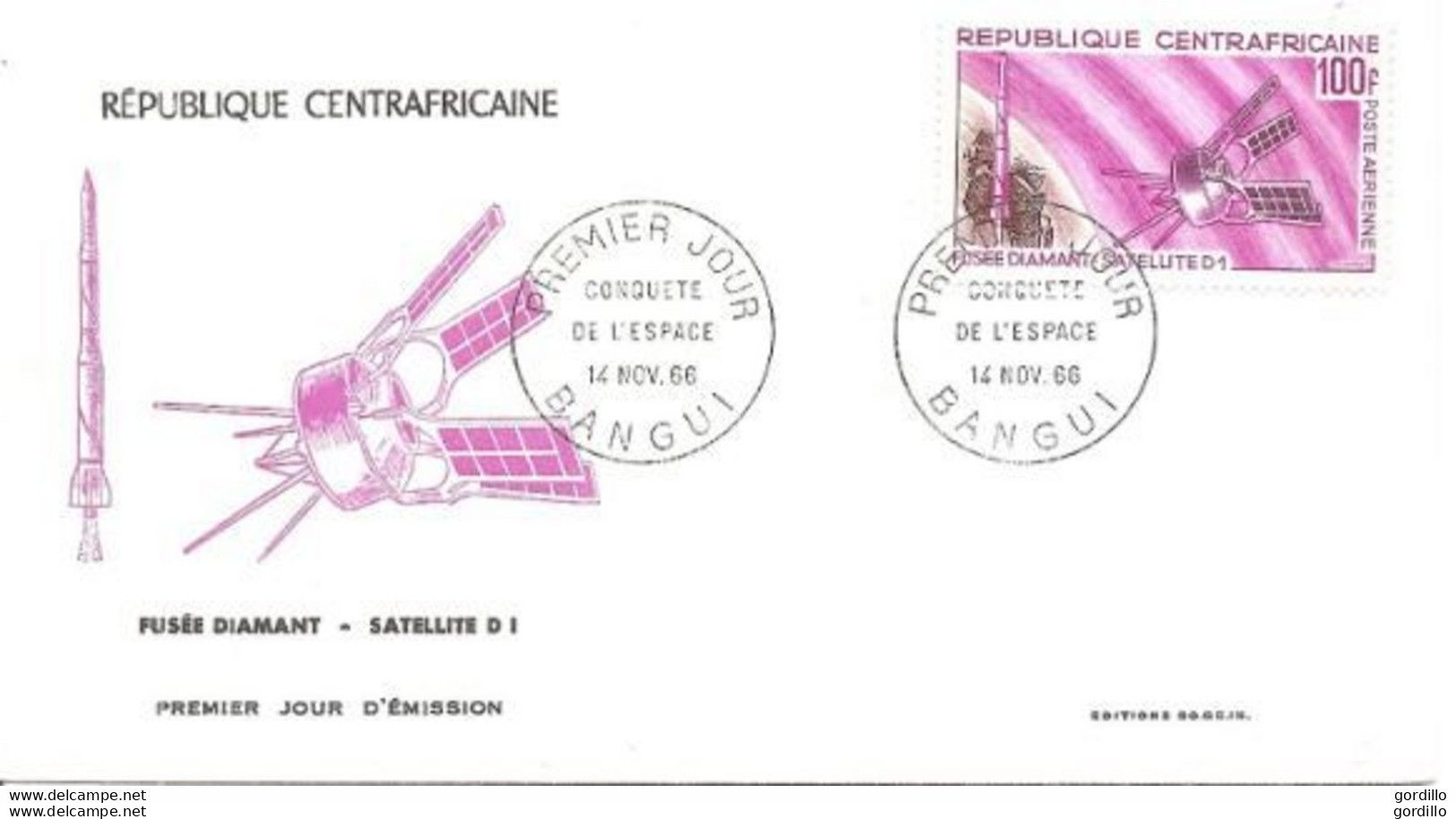 FDC Espace - Fusée "DIAMANT" Et Satellite "D1" République Centrafricaine De 1966 - Afrique