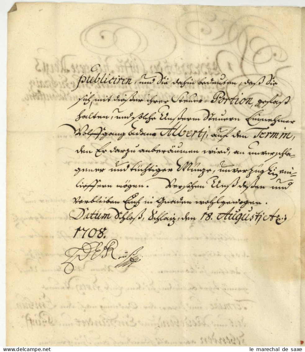 Graf Heinrich XI. Reuss-Schleiz (1669-1726) Autograph 1708 - Personnages Historiques